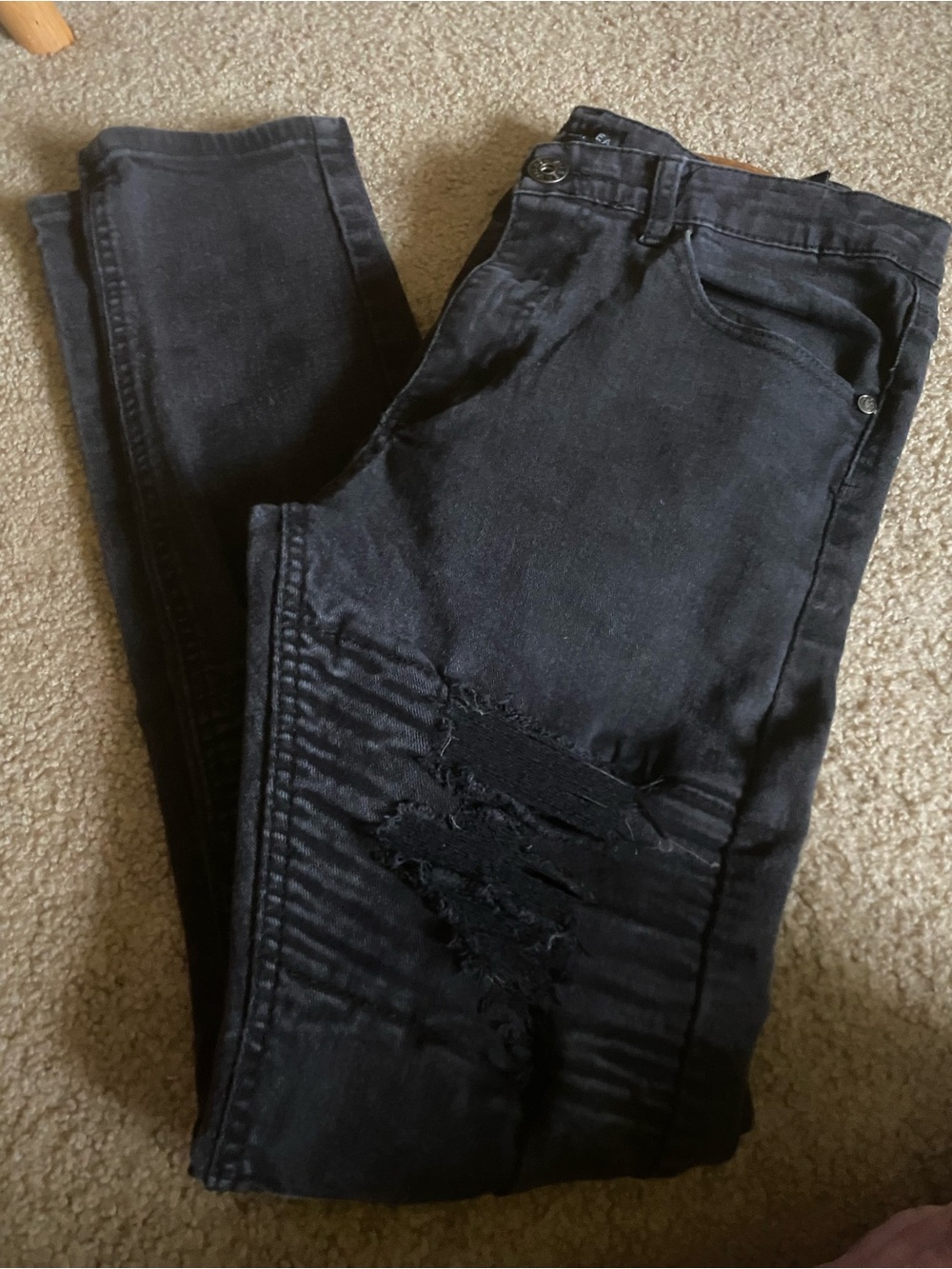 Waimea Men's Heavily Distressed Black Moto Biker Skinny Jeans 32x32